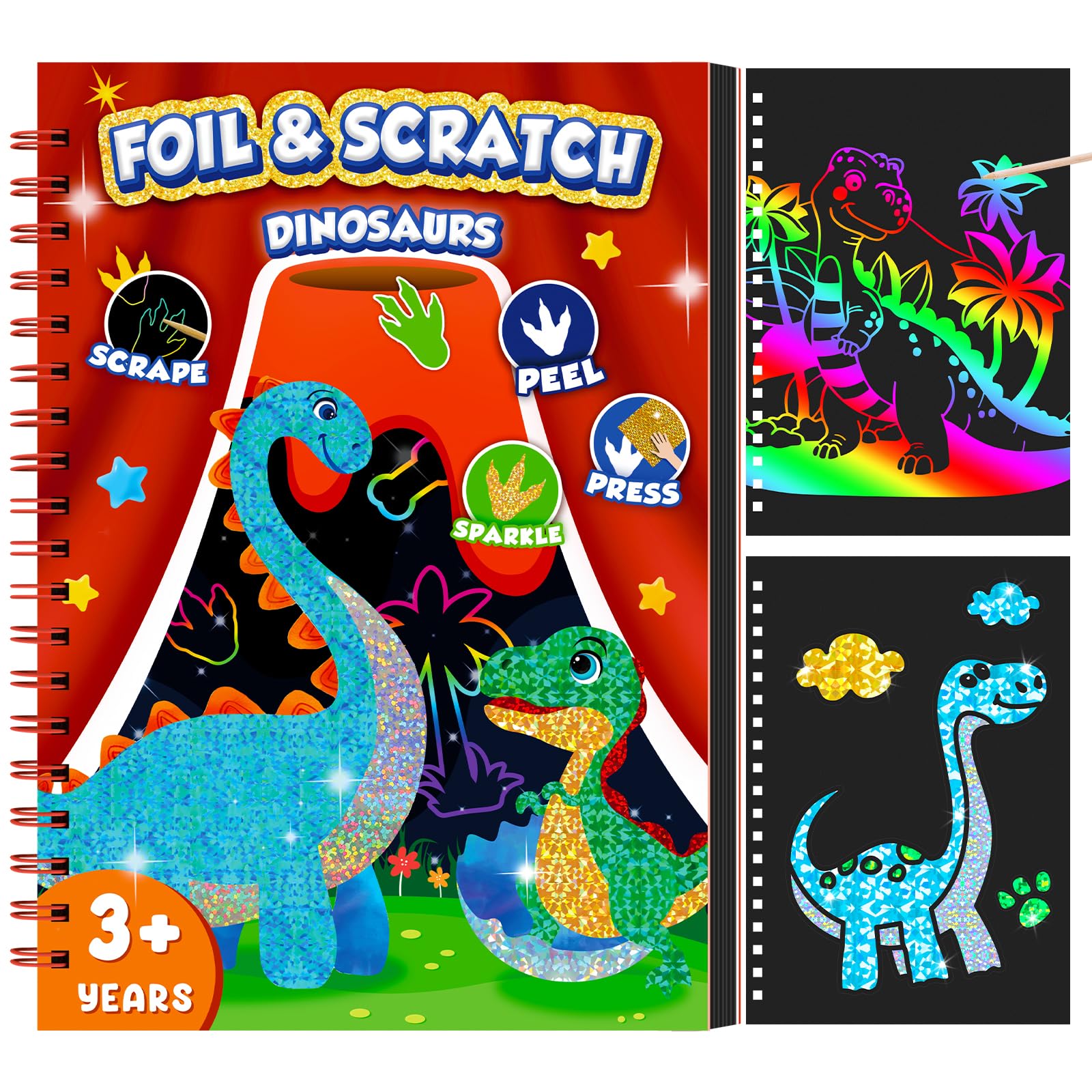 Art Craft Dinosaur - Dinosaurier-Kratzkunstbuch für Kinder, Folien- und Kratzkunstpapier,