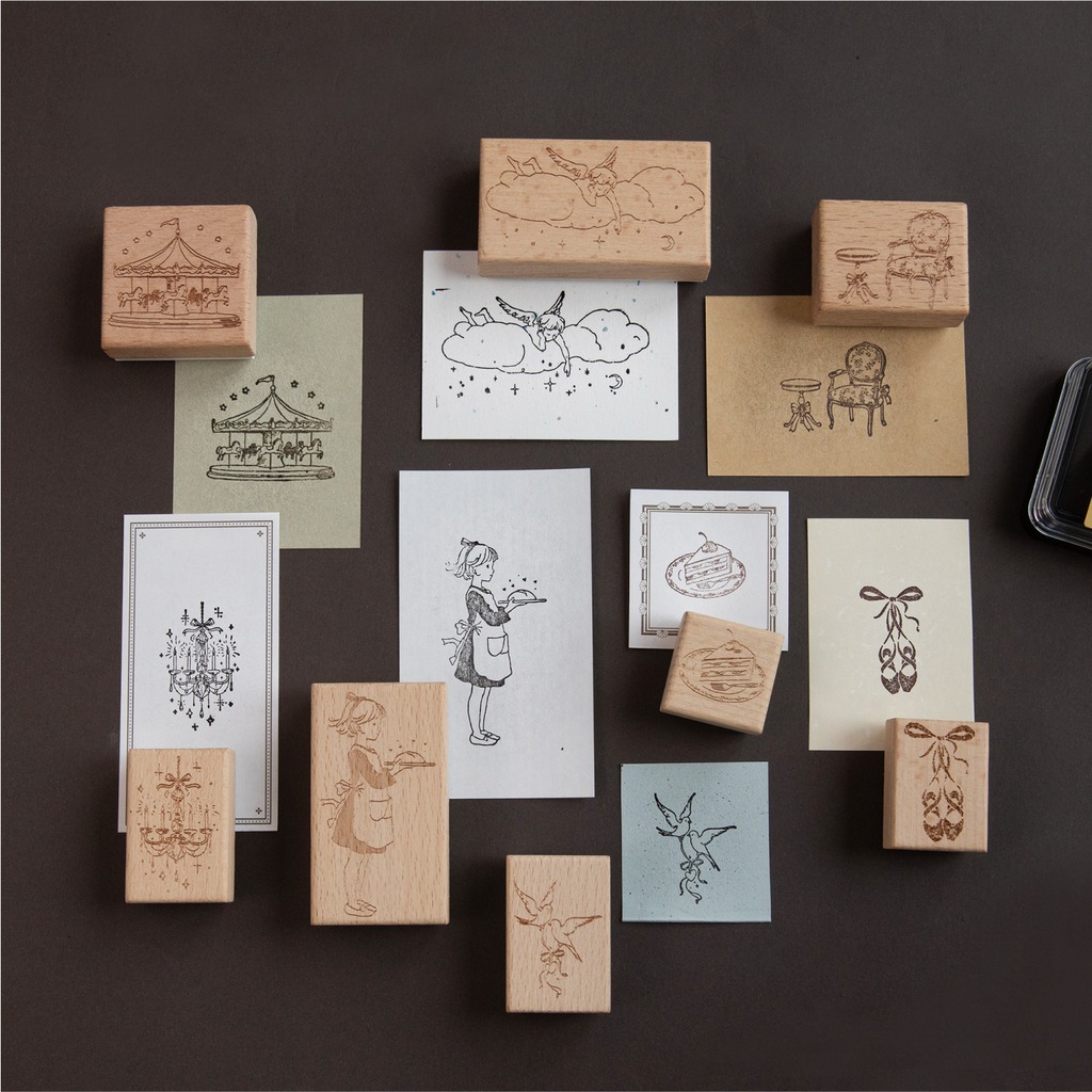 Art Craft Notebook - Vintage Holzstempel mit Cartoon-Muster für Journaling,