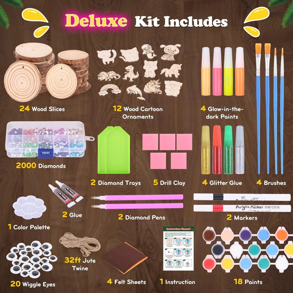 Art Craft School - Kinder Leuchtende Holzmalerei-Set, DIY Unfertige Holzscheiben