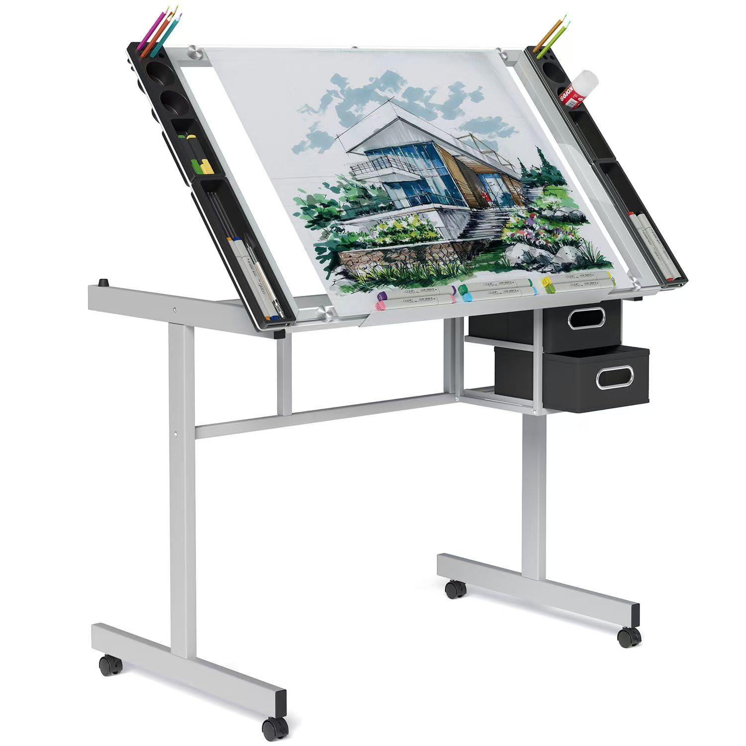 Art Craft And - Verstellbarer Zeichentisch mit Glasplatte, Kunst- und