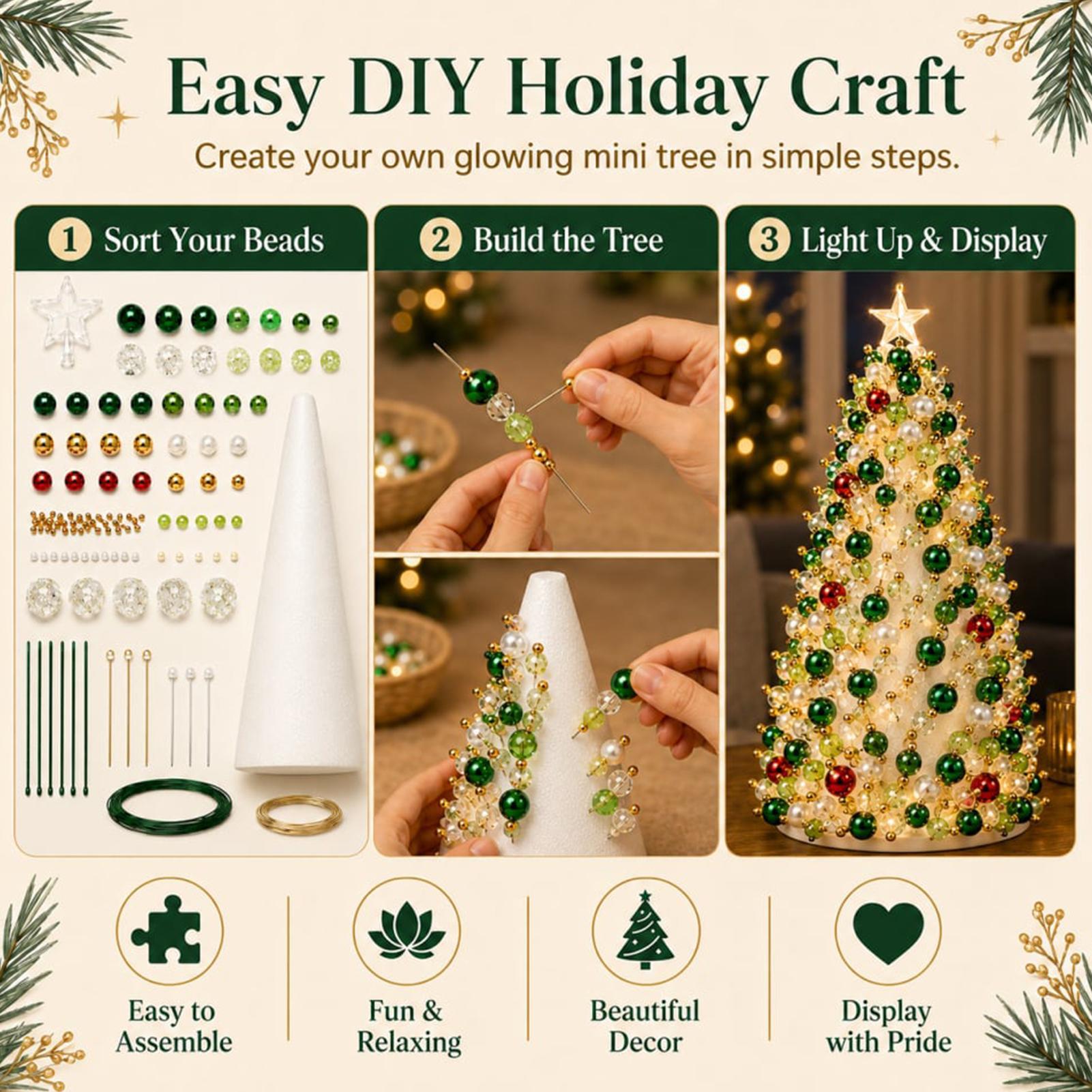 Art Craft Christmas Tree - Perlen-Weihnachtsbaum-Set DIY 3D Perlenkunst Feiertags-Bastelset Weihnachtsbaum-Bastelset