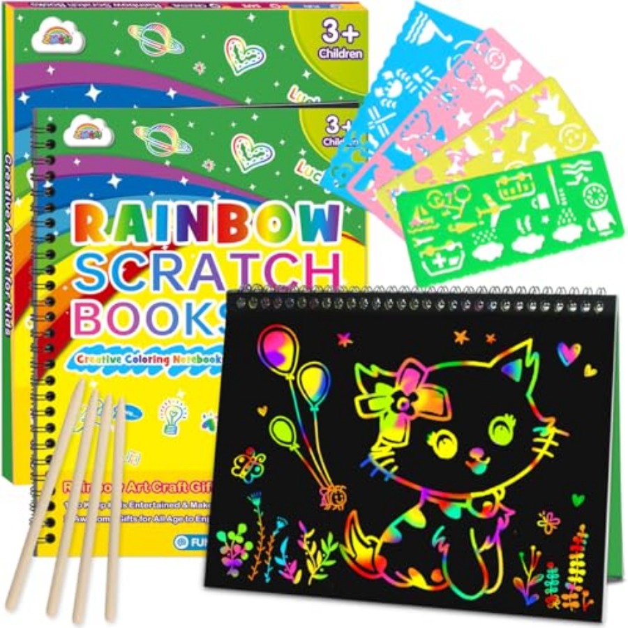 Art Craft Notebook - 2er-Pack Regenbogen-Kratzpapier-Notizbücher: Kunsthandwerk für Kinder von
