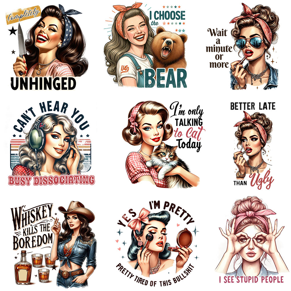 Lustige Retro-Mädchen-Patches, – Art Craft Quotes Bewertung und Preis